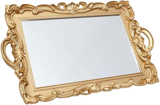 KALLORY Decorative Mirror Tray for Perfume and Makeup Organizer, Vanity Tray for Dresser, Glass Plate Suitable for Bedroom and Bathroom Use