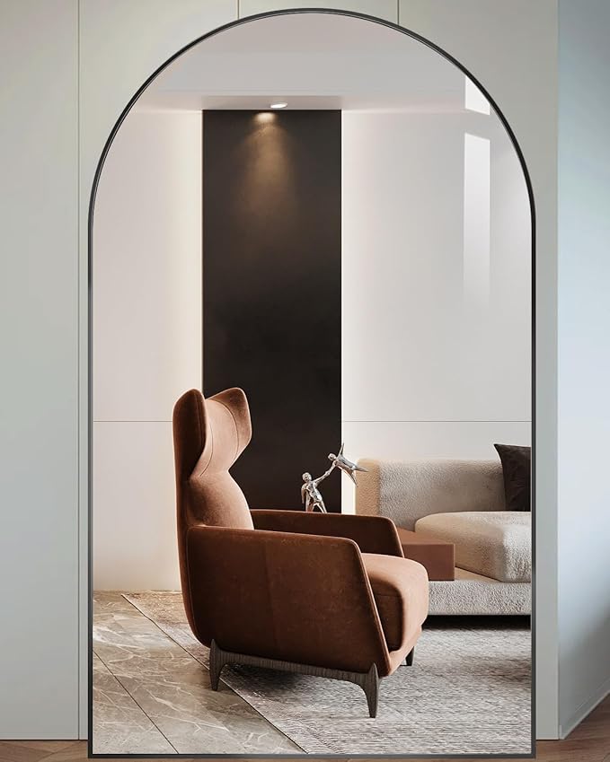 DMWOODFL 76x34 Inch Arched Full Length Mirror with Stand, Floor Standing & Wall Mounted Body Mirror, Aluminum Frame for Bedroom, Living Room, Cloakroom, Black