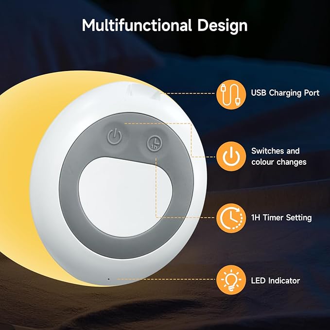 Tyute Night Light for Kids, Baby Egg Night Light with 7 Colors Changing Mode & Stepless Dimming, Soft Silicone Touch Nursery Night Lamp BPA Free, 1 Hour Timer, Rechargeable for Breastfeeding