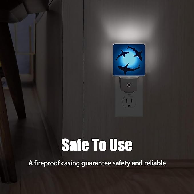 Floating Sharks Night Light, Sea Night Lights Plug into Wall Decor for Bedroom, Bathroom, Hallway, Kitchen, Dusk to Dawn Sensor Nightlights for Boys Girls Women Men Room Gifts