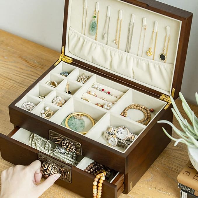 Makeup Organizers Wooden Box Jewelry Box Watch Storage Box with Drawer Double-Layer Jewelry Box Retro Jewelry Box Bracelet Watch Box Gift Jewelry Case