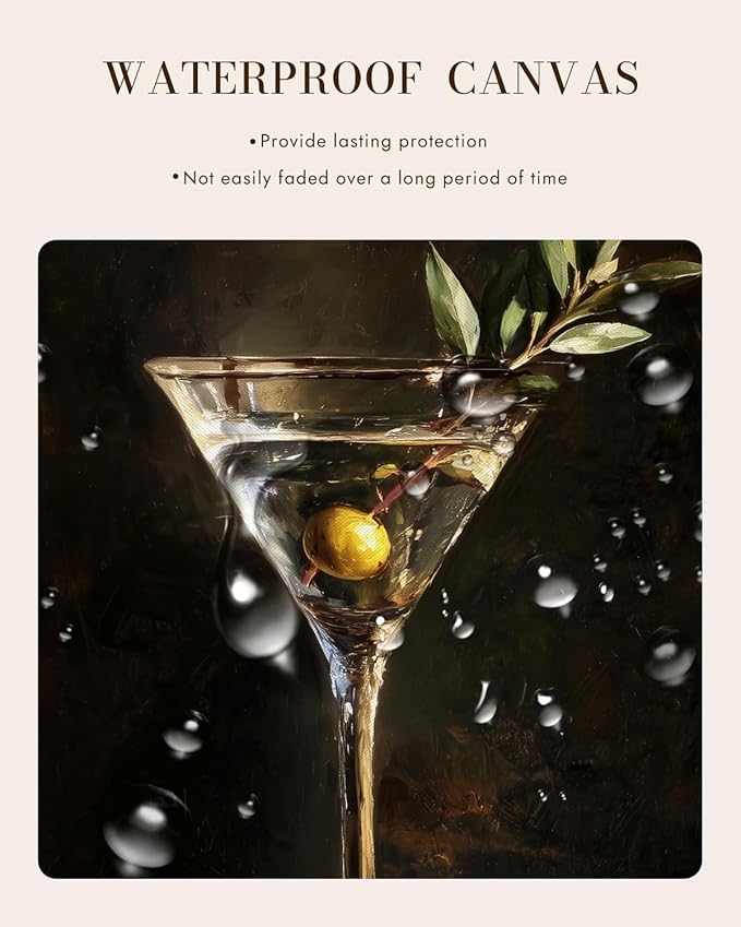 Bzstyleart Vintage Wall Art Decor for Living Room, Martini Framed Wall Art Room Decor Aesthetic, Framed Cocktail Artwork, Bedroom Painting Pictures12 x 16 Inch