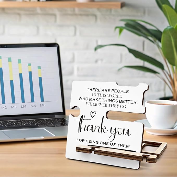Thank You Appreciation Gifts for Teacher Coach Mentor Boss Leader Coworkers Employee Staff - Multi-functional Desk Organizer - Motivational Office Quote Wooden Sign for Office Desk Shelf Decor