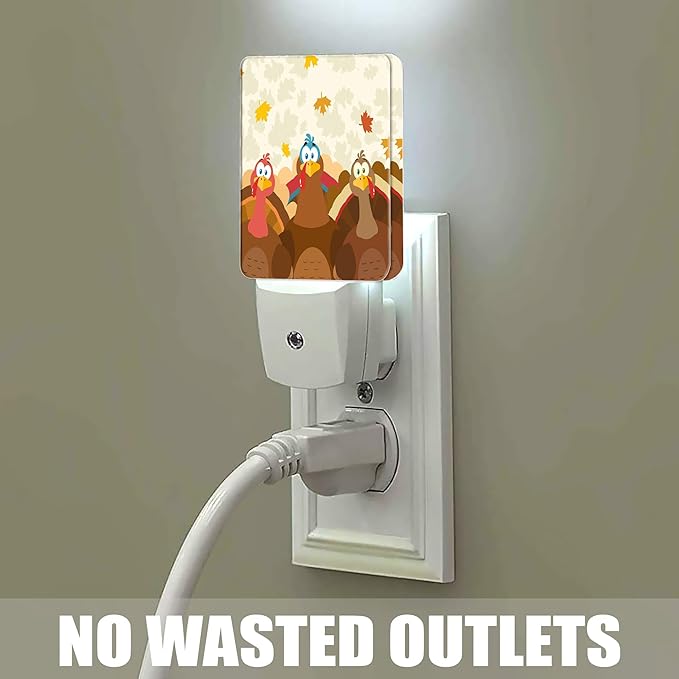 Thanksgiving Holiday Turkey Night Light Plug in Wall Lamp Smart Dusk to Dawn Sensor for Home Decorative, Kids Room Bedroom Bathroom Kitchen Hallway Gifts