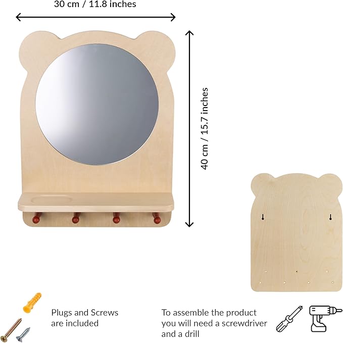 ODOXIA Toddler Self Care Station | Montessori Shelf with Hooks and Mirror | Montessori Bathroom Station | Mirror with Shelf and Hooks | Bathroom Organizer for Kids | Encourage Independence