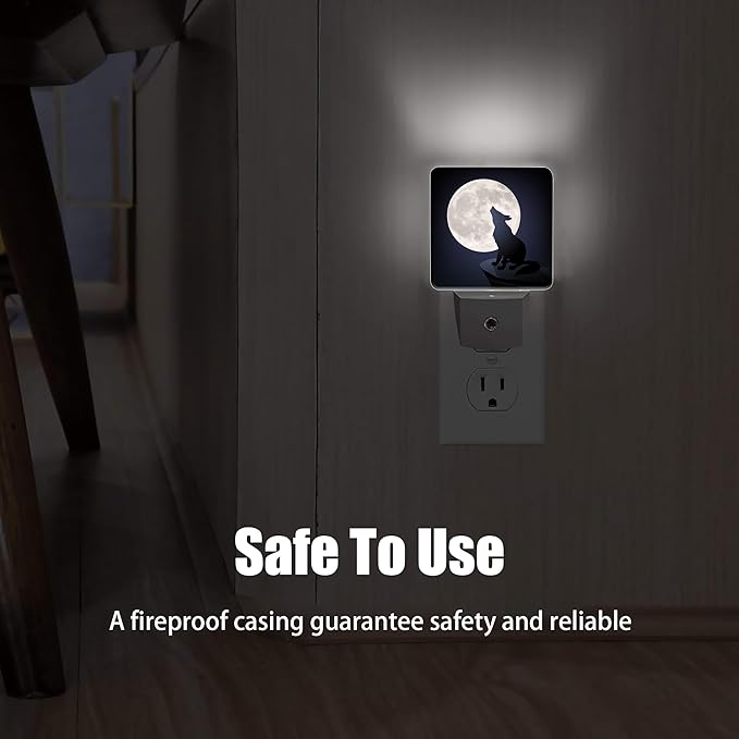 Black Wolf Moon Night Light, Dusk to Dawn Smart Sensor Nightlight for Bedroom Bathroom Kitchen Hallway Stairs Hallway, Plug-in, Energy Efficient Decor Desk Lamp Gifts