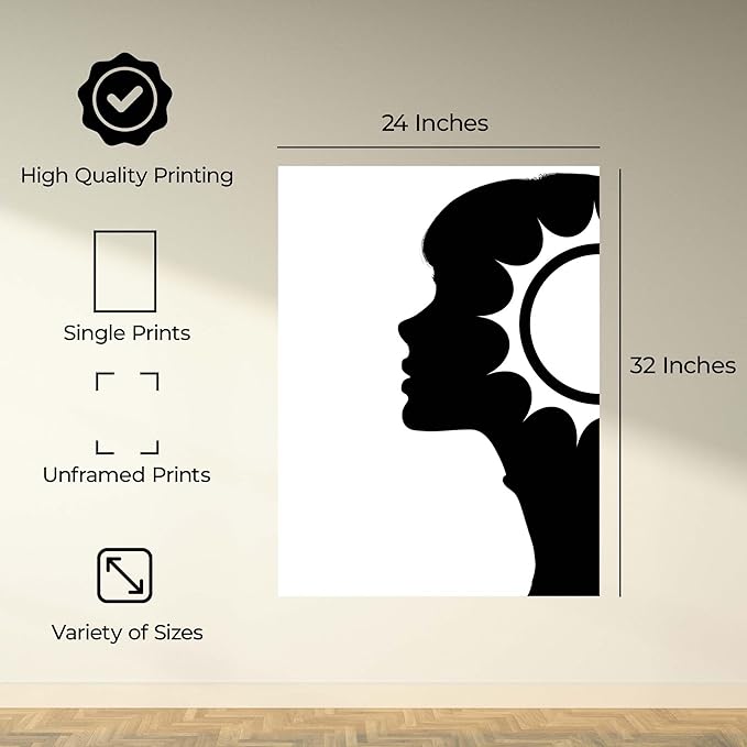 InkFlow Posters Abstract Face Silhouette Poster - Minimal Black Profile Illustration - Modern Feminine Art Design - Home Wall Decor Accent - Contemporary Style Print - 24x32 Unframed Canvas Print