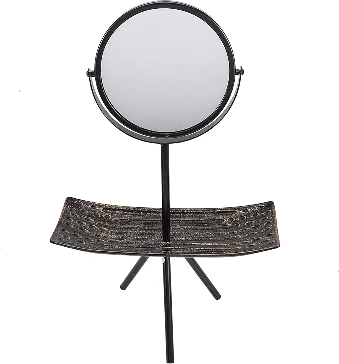 Beaupretty Rotating European Style Desktop Makeup Mirror and Jewelry Organizer Tray Black Rectangular Bedroom Vanity Mirror for Tabletop Use