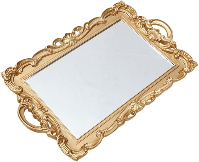 Mirror Tray for Perfume and Makeup Vanity Tray for Dresser Tops Decorative Mirror Plate Organizer for Home Décor and Bathroom Countertop Use