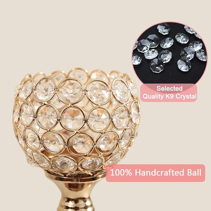 VINCIGANT Gold Crystal Candle Holders Set of 2 for Fireplace Coffee Table Mantle Decor,Wedding Home Halloween Decoration Centerpieces