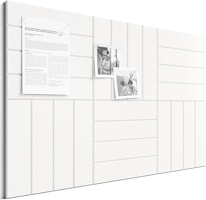 Bumusty Large Cork Board Alternative-36 x 24" Felt Bulletin Board Tiles, with 30 Pushpins, 40 Adhesive Tabs, Bold-Stripe 6-Pack, Cork Boards for Office Push Pin Board Felt Board-Milky White