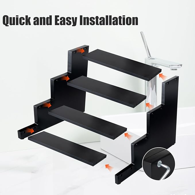 Cologne organizer for men 4 Tier Wooden Cologne Display Organizer Stand Waterproof Anti-Slip Cologne Shelf for Perfume Fragrance Makeup Figures Cupcake Dessert Black Wood Display Stand Riser