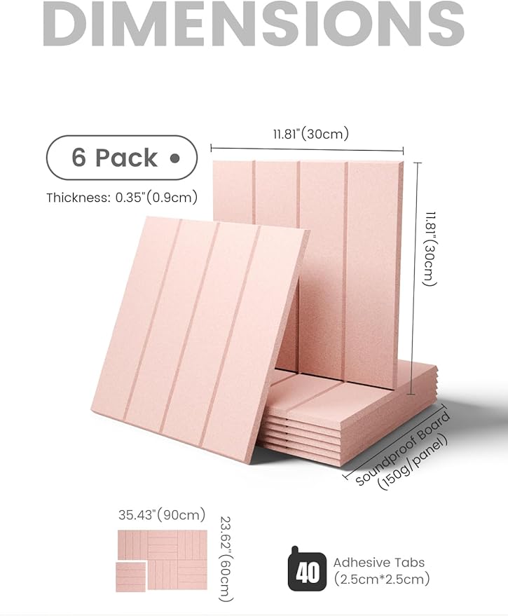 Fluxynara Felt Bulletin Board Tiles Large 36" x 24" Cork Board Alternative-6 Pack with 40 Adhesive Tabs, Thick Slat Wall Panels for Office Decor, Push Pin Board Wall Organizer Alternative - Pink