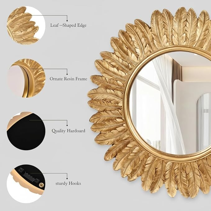 ZOROSY Gold Round Wall Mirror 12 inch - Small Wall Mirror Decorative, Boho Wall Decor for Living Room, Entryway, Bedroom,Hallway,House Warming Gifts