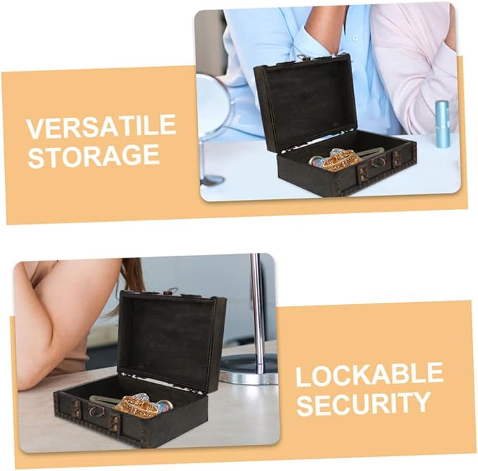 Zerodeko Retro Wooden Storage Box Cute Jewelry Box Makeup Organizer Necklace Jewelry Organizer Vintage Decor Lockable Home Decor Desk Organization