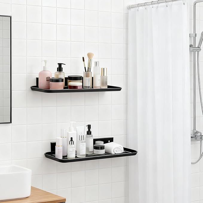 Floating Shelves for Wall, Wall Mounted Floating Shelves, Bathroom Shelf Bedroom Kitchen Living Room Hanging Storage Shelves, Room Decor (4, Black)