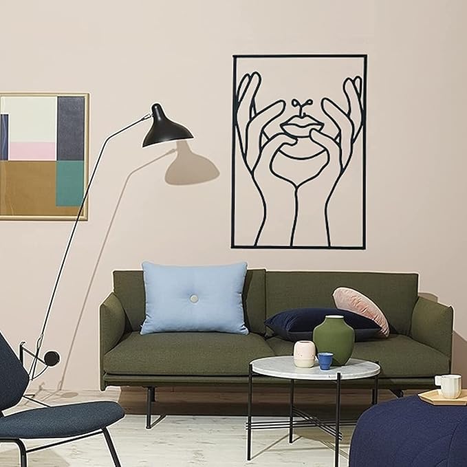 Glamativity Large 4 Pack Black Wall Art, Minimalist Single Line Art, Real Metal Wall Art, Woman's Body Shape Abstract Art (Black Classic Style, L Size 22.5 x 15.7'')