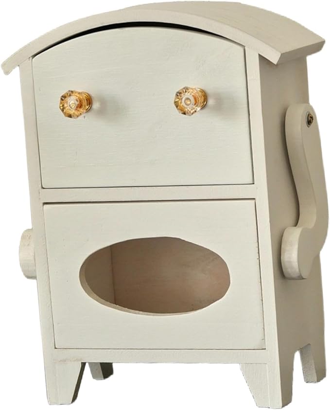 Yajuyi Mini Storage Cabinet Jewelry Box Multipurpose Decorative Robot Shaped Wooden Desktop Organizer for Countertop Makeup Desk, White