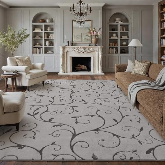 PureCozy Gray Washable Area Rug 6x9 Soft Shag Rugs for Living Room Modern Boho High Pile Non-Shedding Throw Rugs Non Slip Indoor Office Carpet for Playroom Bedroom Home Aesthetic Decor