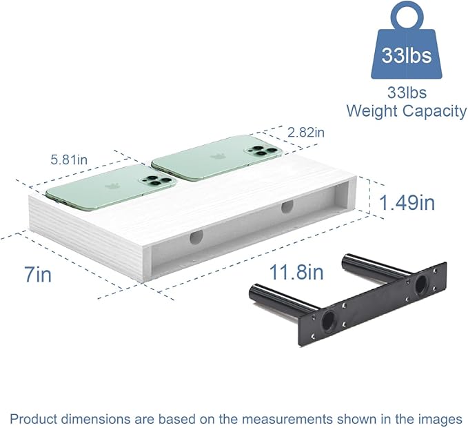 Floating Shelves for Wall, Bathroom Shelves Over Toilet, Wall Shelves & Book Shelf for Room, Hanging Shelf, Modern Wooden Wall-Mounted Small Floating Shelves, 12x7x1.5 in (White, Set of 4)