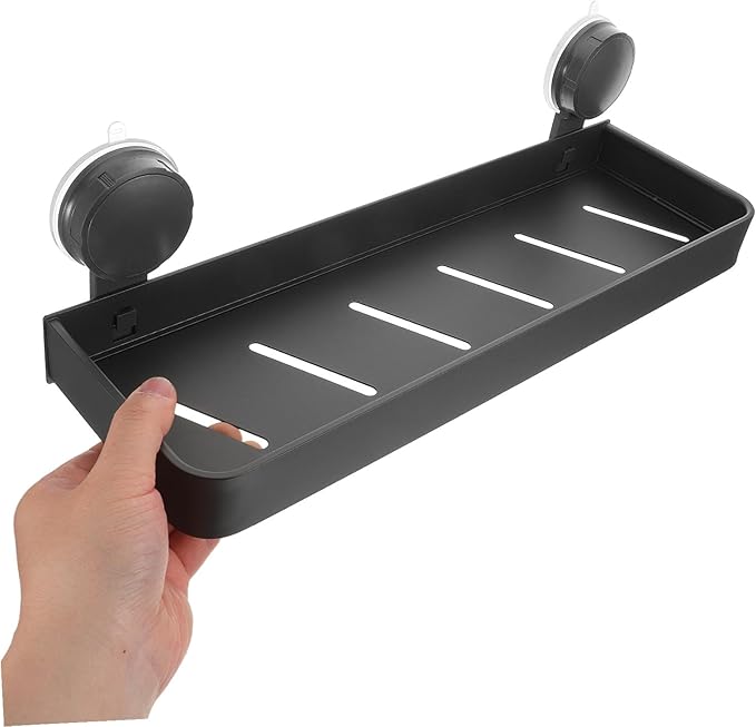 VALICLUD Bathroom Storage Rack Gray Wall Mounted Suction Cup Shelf for Toiletries and Makeup Organizers No Drilling Easy Installation Compatible with Glass and Tile Surfaces Enhances Modern