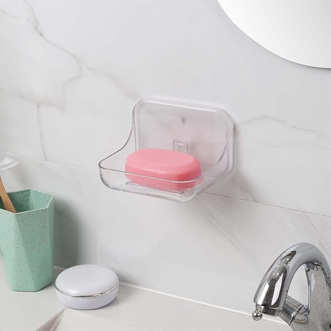 Adhesive Soap Dish for Shower Wall – Removable Acrylic Soap Holder with Drain Holes, Compact for RV Bathroom, Kitchen Sink, or Shower – No Drilling – Sandra Series