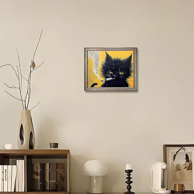 Famed Vintage Black Cat Portrait Wall Art Cat Print Poster for Room Aesthetic Mens Bathroom Bedroom Living Room Decor