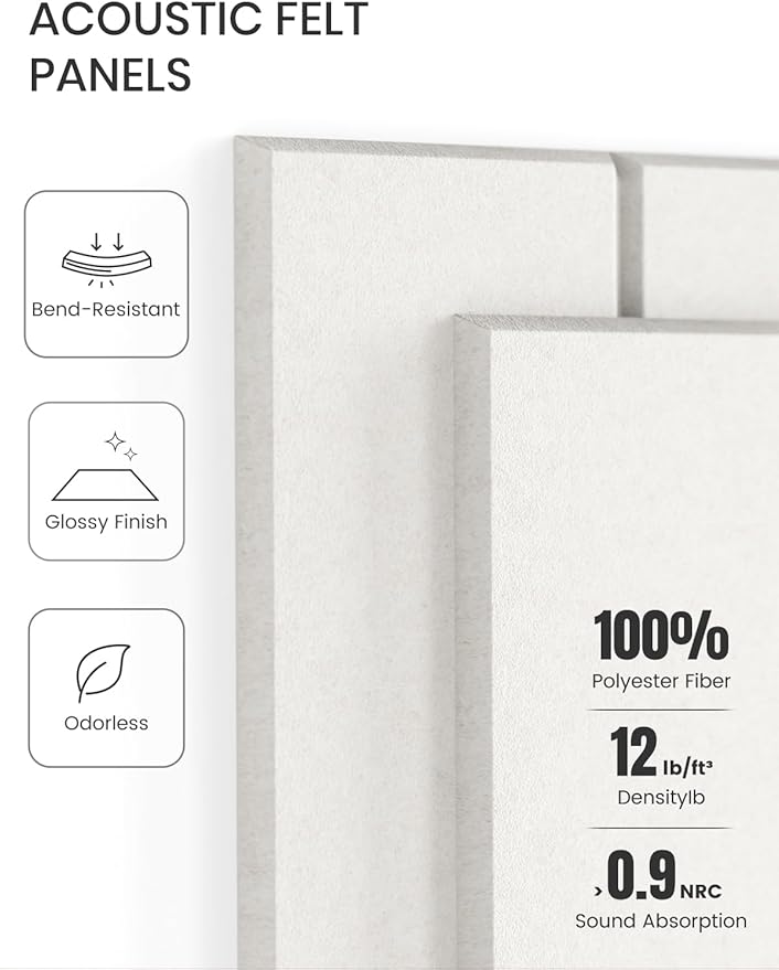 Fluxynara Felt Bulletin Board Tiles Large 36" x 24"Cork Board Alternative-6 Pack with 40 Adhesive Tabs, Thick Slat Wall Panels for Office Decor, Push Pin Board Wall Organizer Alternative - Milky White