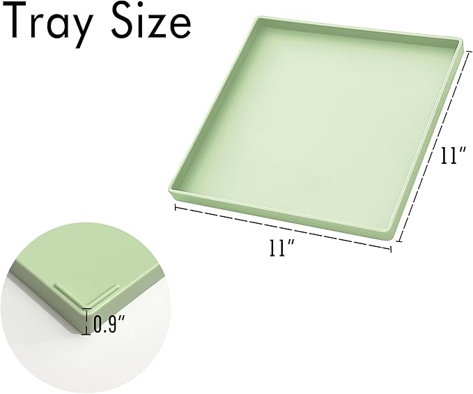 Green Square Plastic Tray - 11 Inch Multi-Purpose Organizer Tray for Vanity, Coffee Table, Bathroom Countertop & Ottoman | Decorative Catch-All Tray for Home, Office, Jewelry & Makeup