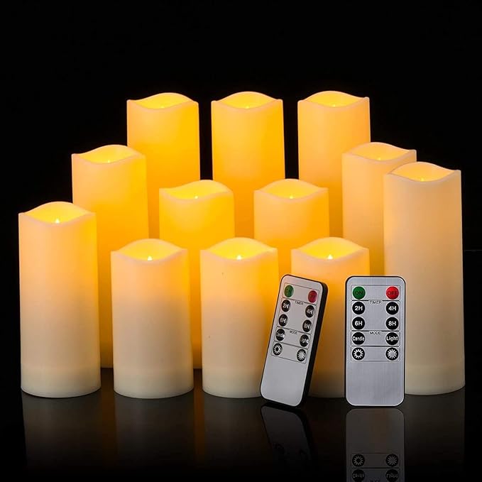 CLTNIKET12-Pack LED Flameless Candles(D 2.2''X H 4'' 5'' 6'' 7'') with Remote Control Waterproof Outdoors & Indoors, Battery Candles with Remote Timer, Decorative Remote Led Candles.
