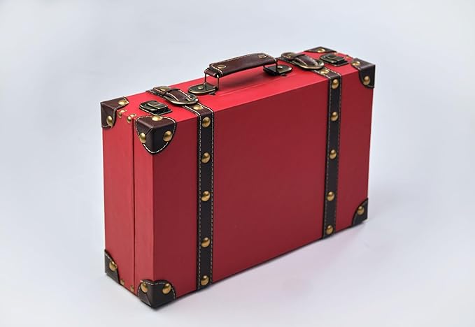 wald imports - Paperboard Suitcase -Decorative Storage Boxes - Suitcase for Decoration, Storage, and More (Faux Leather Red)