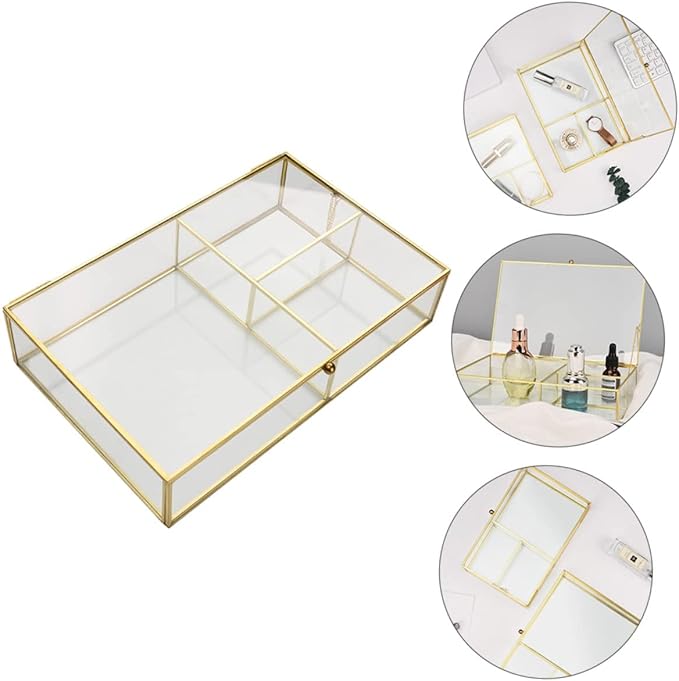 Glass Jewelry Storage Box Makeup Organizer Cosmetics Holder Lipstick Box Desktop Display Case Model Display Case