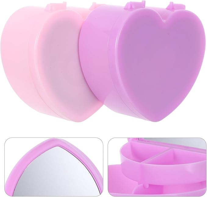 2pcs Heart-shaped Jewelry Organizer Box with Makeup Mirror for – Double-layer Trinket and Hair Accessories Storage in Light Pink and Light Purple