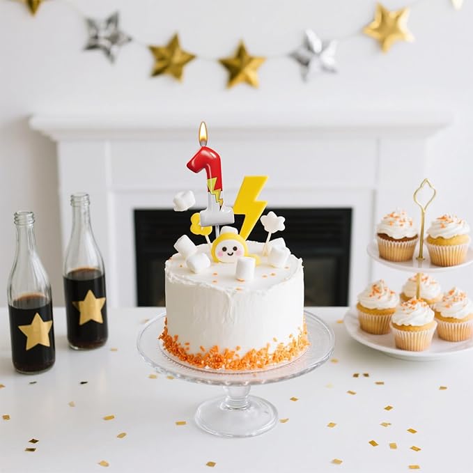 Red and White Birthday Number Candle Cartoon Style Cake Topper for Kids, Cute Decorative Numeral for Animated Theme Party & Anniversary Celebration(Pink Dot, 1)