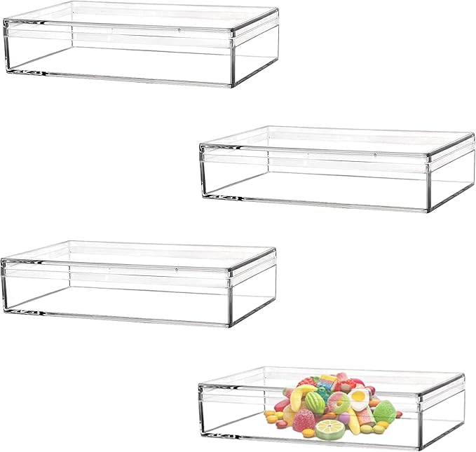 KissYou Acrylic Box 4 Pieces Small Clear Box with Lid Jewelry Storage Contanier Graduation Wedding Birthday Party Candy Boxes