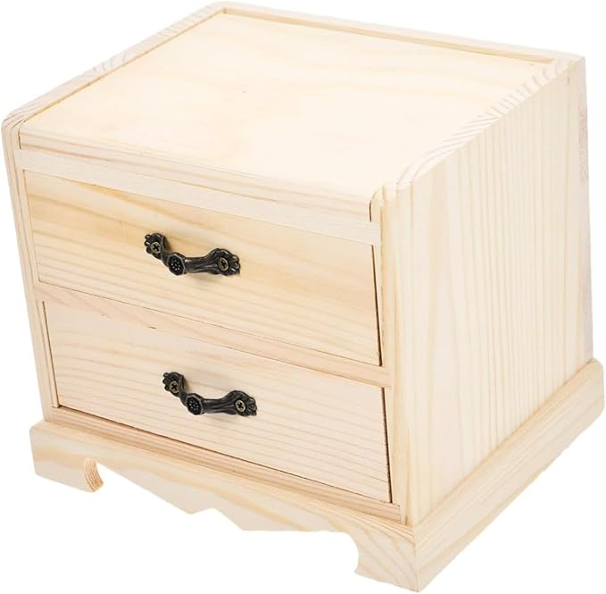 Wooden Drawer Makeup Organizer Jewellery Chest Children DIY Doodles Hair Accessories Case Jewelry Box for Rings