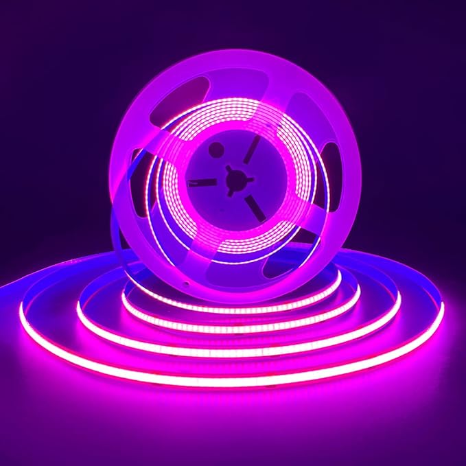 HAMRVL COB LED Strip Lights Pink, DC12V 16.4ft/5M 320leds/M CRI90 Bright Flexible LED Tape Lights 8mm, for Indoor Home Cabinet, Bedroom, Kitchen, Stage, Backlight DIY Lighting (Without Power Supply)