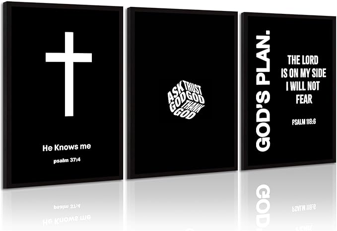 Christian Jesus Wall Art Black White God Canvas Wall Decor Religious Bible Verse Poster Modern Christian Cross Painting Artwork Christ Scripture Prints Picture for Bedroom 24x36 Inch Unframed Set of 3