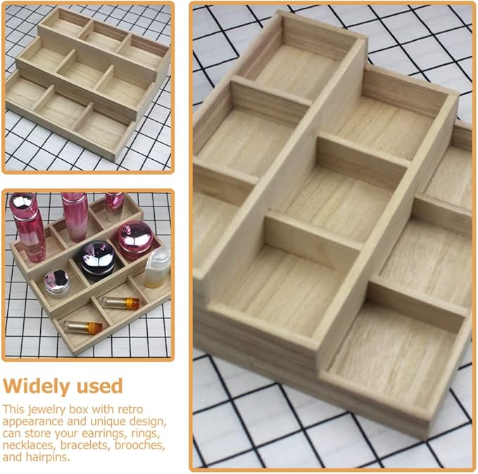 Office Decor Wooden Makeup Organizer Rustic Desk Cosmetic Storage Divided Box Brushes Eyebrow Holder Jewelry Earring Necklace Organizer for Home Bathroom Bedroom Desk Organizer