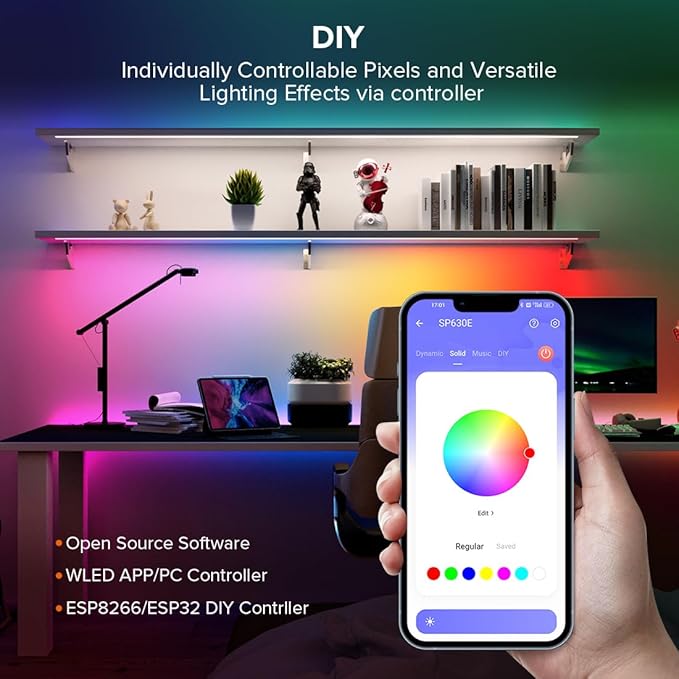 SEZO WS2812B LED Strip Light 3.3FT 100LEDs DC5V Individual Addressable LED Strip SMD5050 RGB 100Pixel Dream Color Programmable LED Light Strip Flexible IP30 Non-Waterproof Black PCB