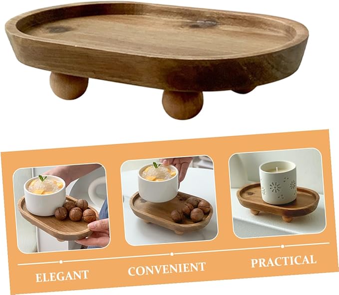 Wooden Oval Tray Jewelry Dish Makeup Organizer Desktop Perfume Holder Decorative Serving Plate for Entryway Key Storage and Aromatherapy Display