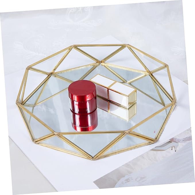 PRETYZOOM Geometric Mirror Glass Tray for Jewelry Storage Decorative Makeup Organizer Perfume Tray