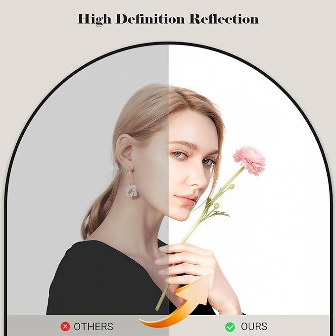 57" x 20" Arched Full Length Mirror - Wall Mounted/Floor Mirror Aluminum Alloy Frame Full Body Mirrors for Bathroom Living Room Bedroom and Entryway,Black
