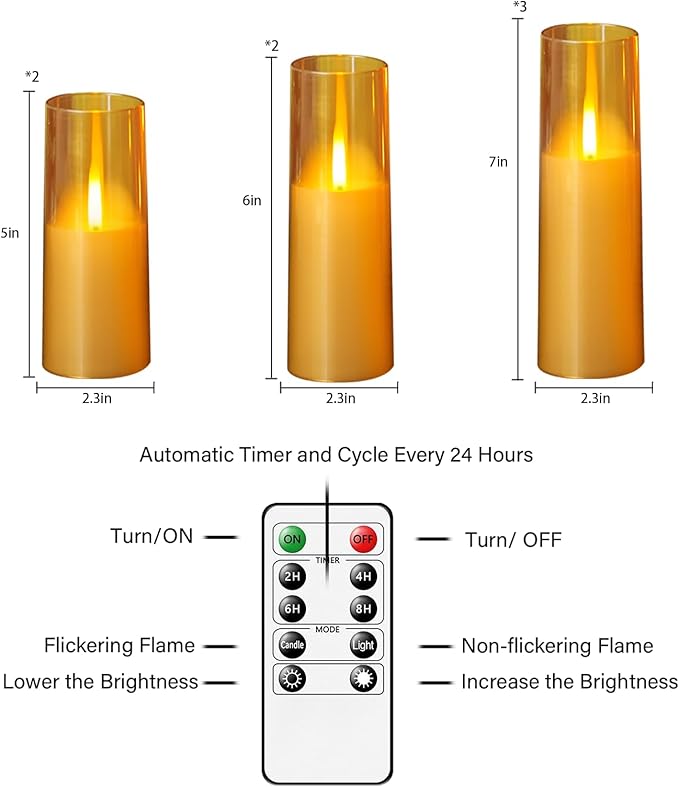 kakoya Flameless LED Candles Upgraded Realistic Flickering Flame,7Pcs Battery Operated Candles with Remote Timers,LED Pillar Candles for Home Decor,Christmas,and Parties（Gold）