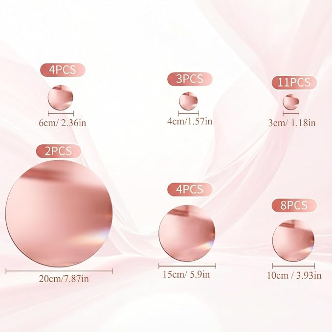 Shappy 32 Pcs Acrylic Mirror Wall Stickers Removable Round Wall Decal Circle Mirror Tiles for Home Bathroom Living Room Bedroom TV Background Decor (Pink,Medium Size)