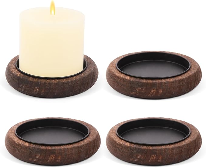 Hatway Wood Candle Holder Farmhouse Decor Wooden Pillar Candles Tray for Table Centerpiece Small Decorative Tray Riser Round Wooden Plate Pedestal Stand for Coffee Table for Christmas Decor Mu-4