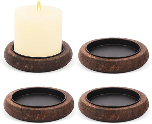 Hatway Wood Candle Holder Farmhouse Decor Wooden Pillar Candles Tray for Table Centerpiece Small Decorative Tray Riser Round Wooden Plate Pedestal Stand for Coffee Table for Christmas Decor Mu-4