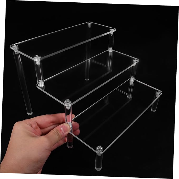2pcs Acrylic Riser Shelf for Display Tiered Easel Stand Makeup Organizer Acrylic Jewelry Rack Display Stand for Shelves