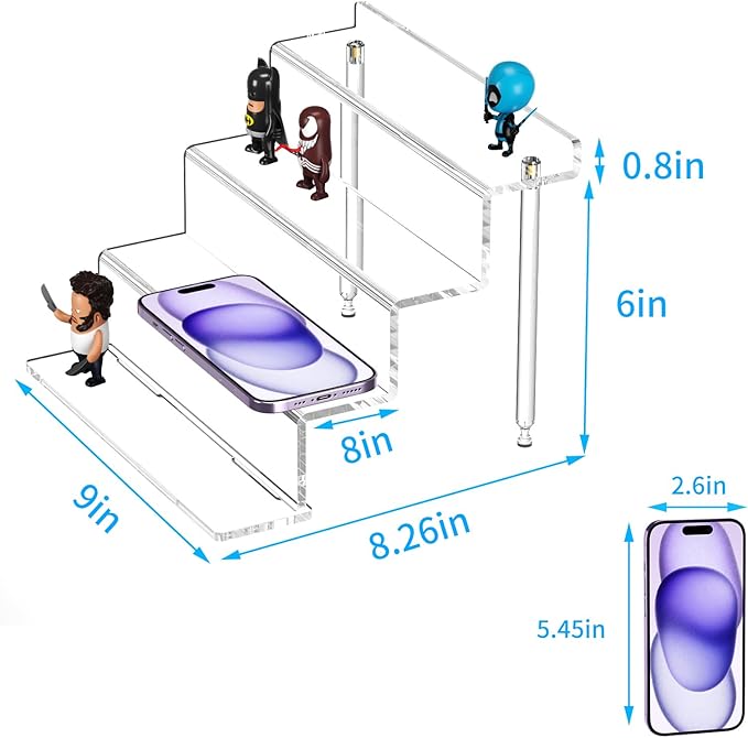 NIUBEE Acrylic Riser Display Shelf, 2 Pack Clear Display Stand for Amiibo Funko POP Figures,4 Tier Cupcakes Stand Perfume Organizer and Storage (9 Inch Small)