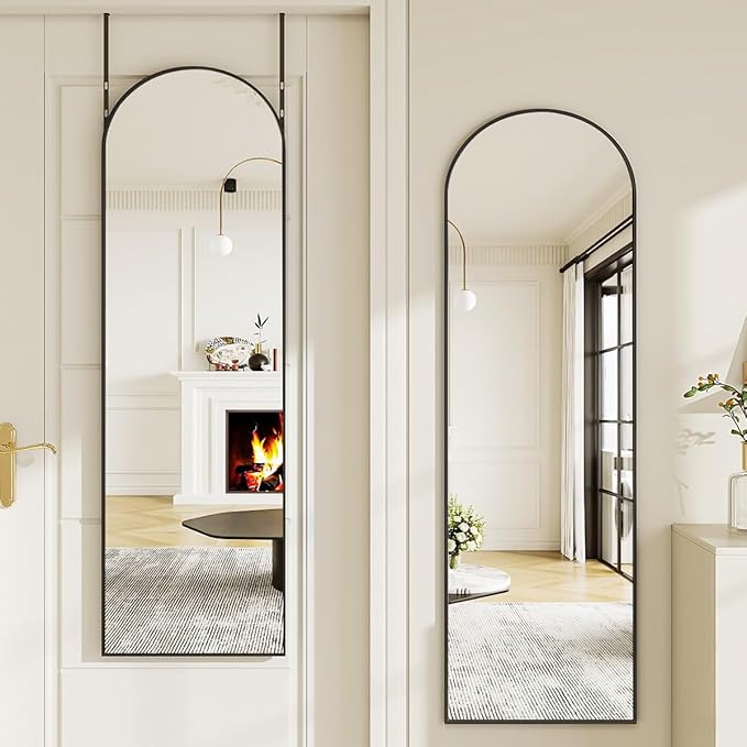 Door Mirror, Over The Door Arched Full Length Mirror, 48"x14" Hanging Mirrors for Bedroom, Living Room, Entryway, Dorm, Black